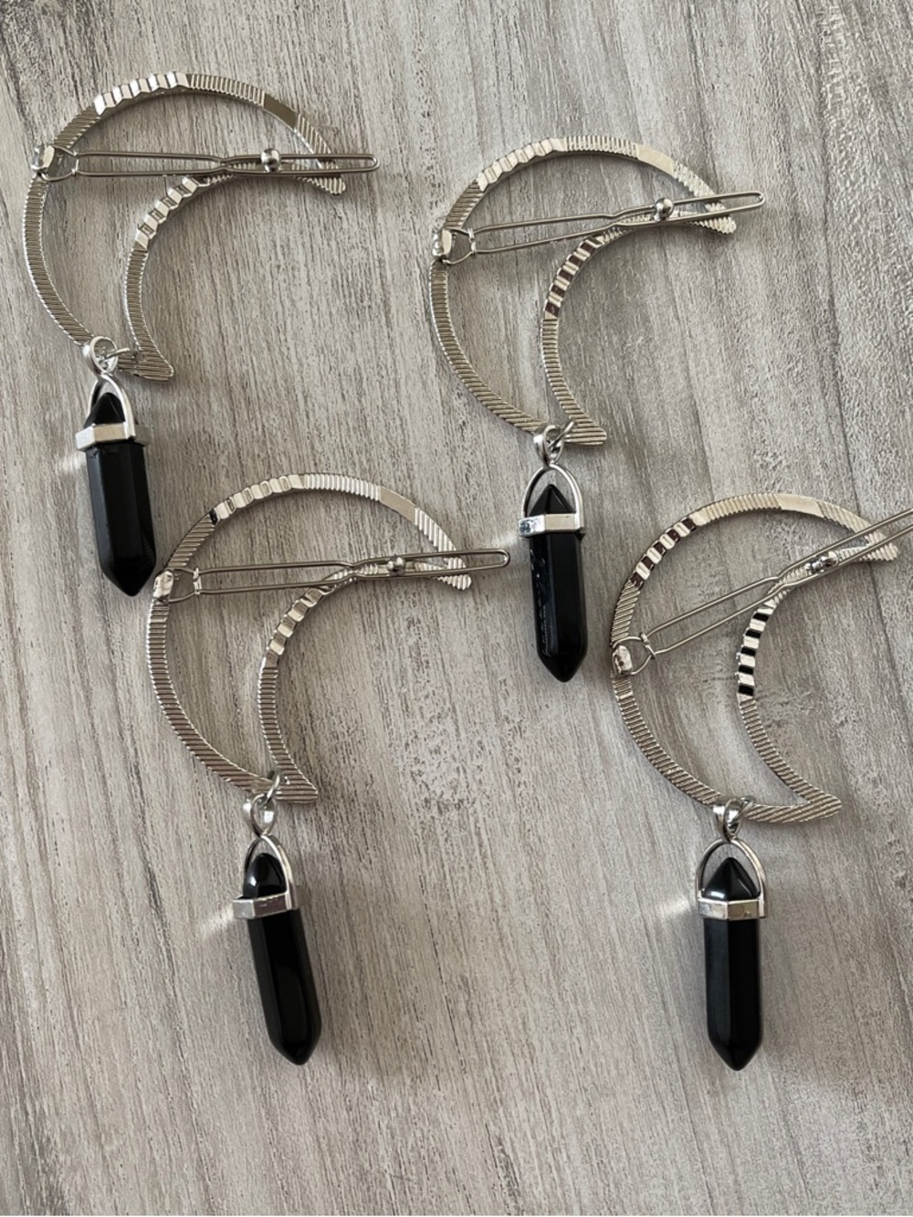 Silver Moon Hair Clip with Black Crystal - Picture 2 of 5